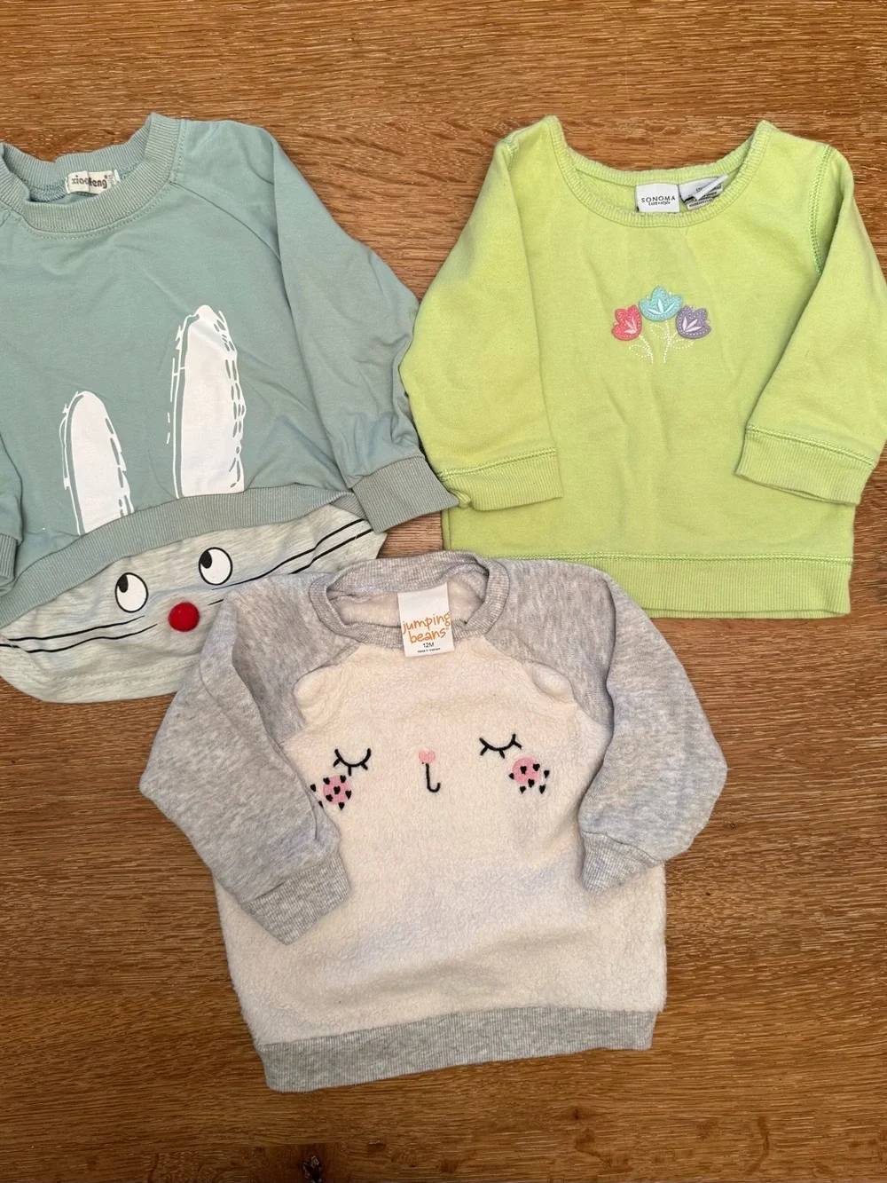 Lot of 3 Baby Girl Sweatshirts Mixed Brands Size 12 Months GUC